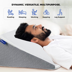 Wedge Pillow, For Ergonomic Posture, Work, Comfort, Recovery, Pain & Sleep, White & Grey | Medium Size, Back Pain Relief, Post Surgery Recovery Pillow, Multipurpose Pillow - Pack Of 1