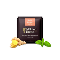 McLeod Russel 1869 Tulsi Ginger Green Tea - 70gm, 2.4 Ounce, 15 Pyramid Tea Bags | Immunity-Booster Long Leaf Green Tea - Pure & Natural Tulsi & Ginger | Low Caffeine