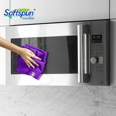 Softspun Microfiber Cleaning Cloths 450 Gsm | Highly Absorbent, Lint & Streak Free, Multi -Purpose Wash Cloth For Kitchen, Car, Window, Stainless Steel (4 Pcs)- Multi-Colour