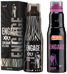 Engage Nudge Deodorant For Men Spicy & Wood Skin Friendly 220ml 7.4 Fl.oz. & XX1 Cologne No Gas Perfume For Men Citrus & Spicy Skin Friendly , 135ml 4.5 Fl.oz.