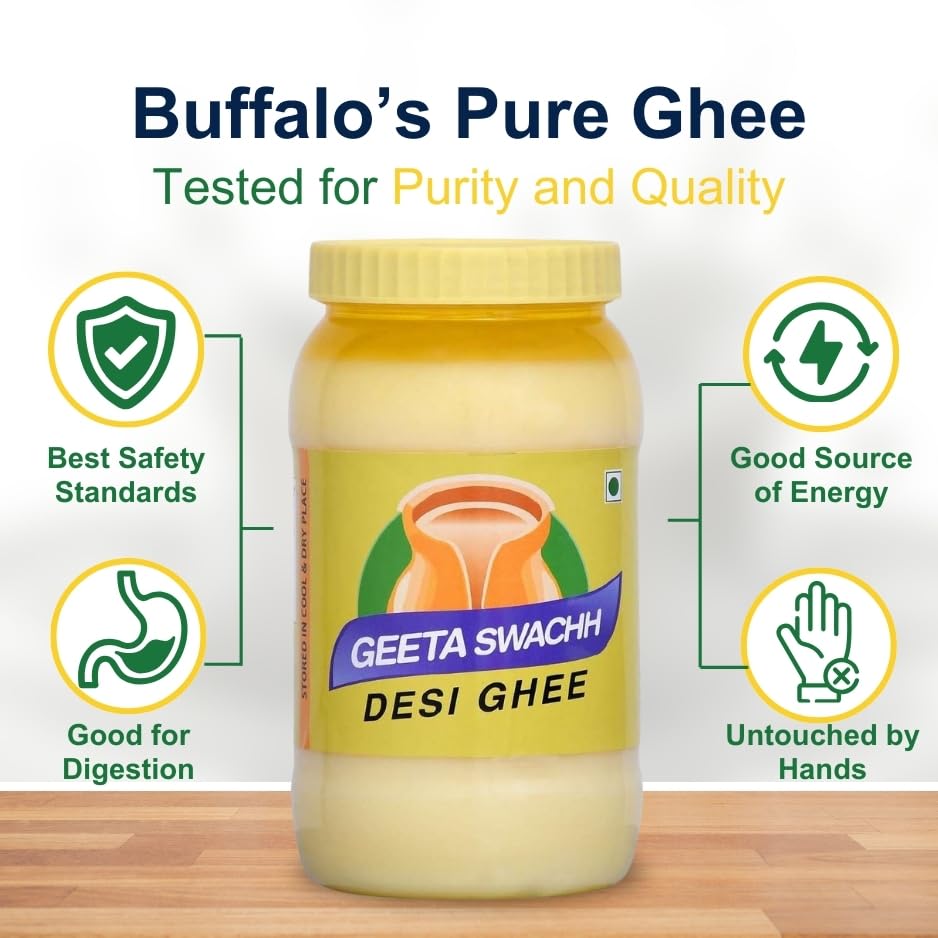 Organic Buffalo Desi Ghee By Geeta Swachh | Natural & Healthy Curd-Churned Desi Ghee Good For Desserts | (2 Litre) 67.6 Ounce | Jar Pack Organic Buffalo Desi Ghee By Geeta Swachh | Natural & Healthy Curd-Churned Desi Ghee Good For Desserts | (2 Litre) 67.6 Ounce | Jar Pack