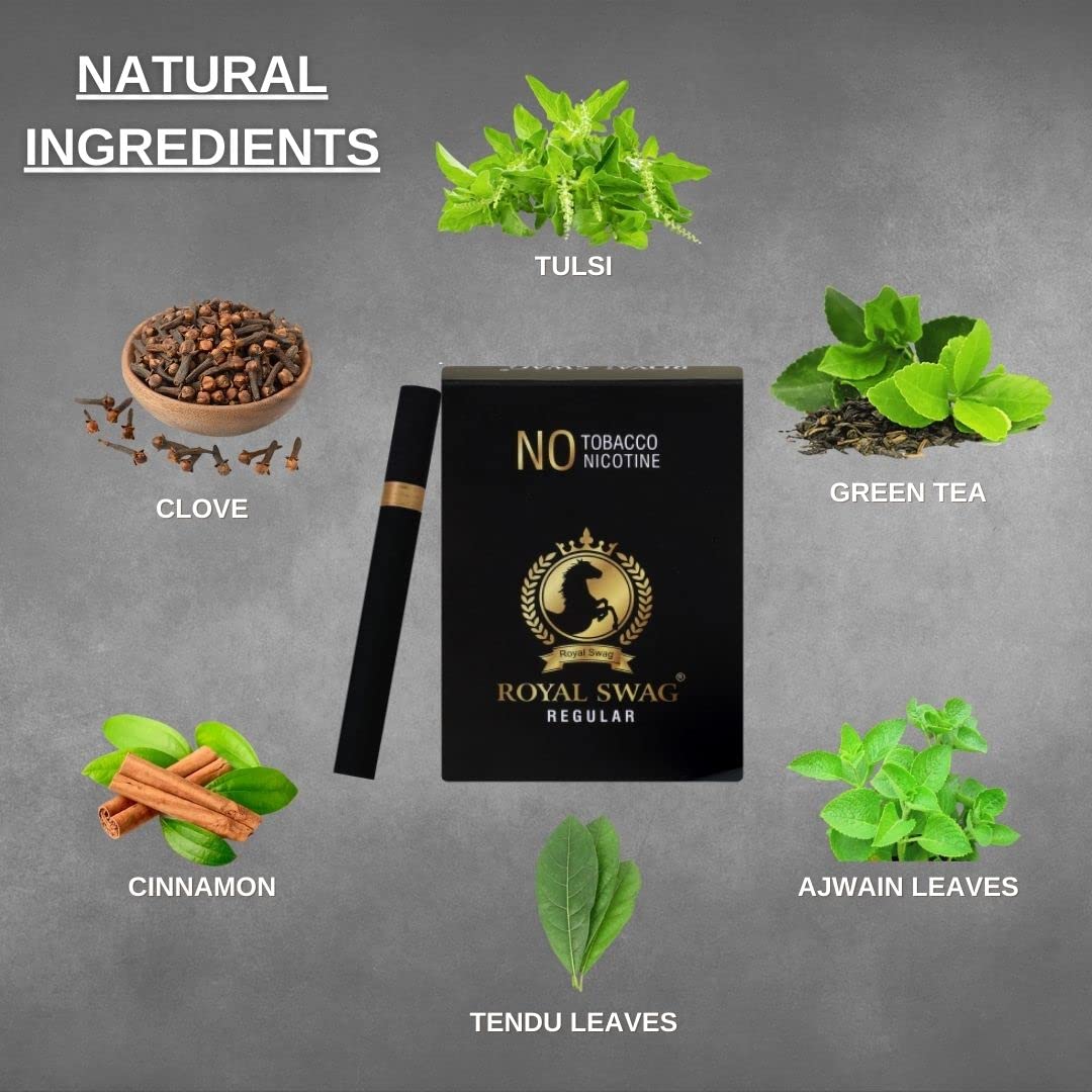Royal Swag Ayurvedic Herbal Cigarettes 100% Tobacco Free & 100% Nicotine Free Regular Flavour 60 Sticks Non Addictive - | Smoking Cessation (Pack Of 60) Royal Swag Ayurvedic Herbal Cigarettes 100% Tobacco Free & 100% Nicotine Free Regular Flavour 60 Sticks Non Addictive - | Smoking Cessation (Pack Of 60)