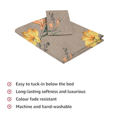 Print Cotton 1 Single Bedsheet With 1 Pillow Cover - 60 X 90 Inches, Yellow & Brown | Soft & Breathable Fabric, Skin-Friendly Bed Sheet For All Seasons