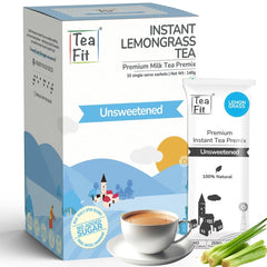 Teafit Unsweetened Instant Lemongrass Tea Premix - Pack Of 20 Sachets, 280gm, 9.8 Ounce | Premium Milk Tea Premix, Just Add Water - Strong Home Like Chai Tea | Low Caffeine