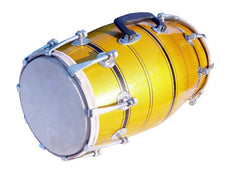 Wooden Musical Dholak Instrument Drum Nuts & Bolt - Yellow | Perfectly Symmetric Round Dholak - Dholak For Festival, Wedding, Satsang | Very Easy To Tune