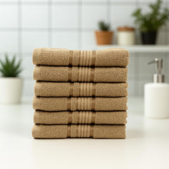 Akiko Home 100% Cotton Essential Series Hand Towels 1200 Gsm | Soft, Absorbent & Durable, Cotton Hand Towel For Bathroom Use, Gentle On Skin- Pack Of 6 (Beige)
