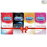 Durex Multi-pack Condoms For Men (Extra Time, Dotted, Ribbed, Extra Time) - 10 Count (Pack Of 4)