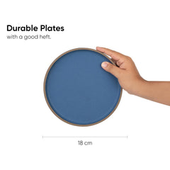 Ceramic Quarter Plates Set Of 6, Blue Artisanal Series | Premium Stoneware Dessert Plates - Snacks Plates Set With Matte Finish | Snack Plate - Small Plates | Japandi Quarter Plates