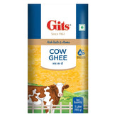 Natural Premium Desi Cow Ghee By Gits | Good Source Of Vitamin A, Delicious Healthy & Nutritious Pure Cow Ghee | (1 Litr) 33.8 Ounce | Tin Pack