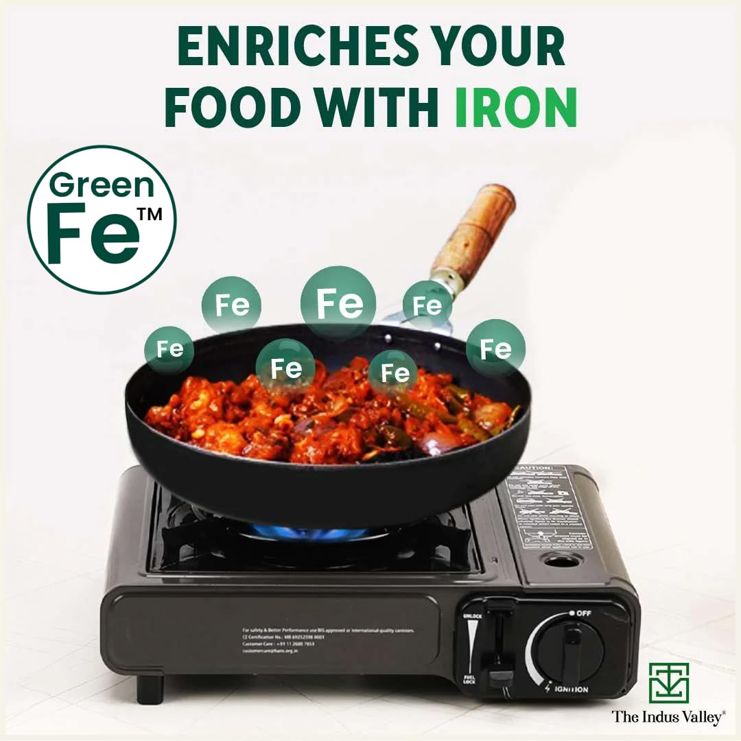 Pre-Seasoned Black Iron Fry Pan With Wooden Handle - Large, 30.4 Cm, 12 Inch, 3.6 Ltr, 1.4 Kg | Induction Friendly, Pre-Seasoned Fry Pan, 100% Pure & Toxin-Free, No Chemical Coating Pre-Seasoned Black Iron Fry Pan With Wooden Handle - Large, 30.4 Cm, 12 Inch, 3.6 Ltr, 1.4 Kg | Induction Friendly, Pre-Seasoned Fry Pan, 100% Pure & Toxin-Free, No Chemical Coating