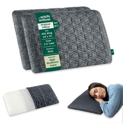 Thin Pillow For Sleeping, Engineered Latex Soft Slim Pillow, Grey - Standard Size - 2.5 Inch | Soft Pillow For Neck & Shoulder Pain Relief - Orthopedic Cervical Pillow - Set Of 2