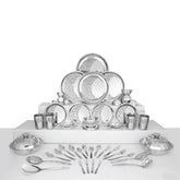 Designer Stainless Steel Delight Laser Bloom Dinner Set Of 46 Pieces, Silver | Dishwasher Safe & Easy To Clean