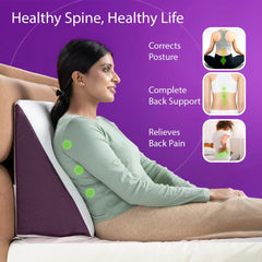 Wedge Cushion, Bed Pillow, Orthopedic Memory Foam Leg Pillow - White & Purple | Neck & Back Support Pillow, For Sitting & Sleeping, Pain Relief | Wedge Pillow, Multi-Purpose Use