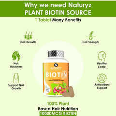 Naturyz 100% Plant Based Biotin Tablets With High Protein Vitamin Dht Omega 3 For Strong Hairs, Nails Growth & Glowing Skin | 90 Tablets , 150gm 0.3lbs