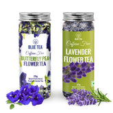 Blue Tea Combo Pack Of 2 - Butterfly Pea Flower Tea 25gm, 0.8 Ounce + Lavender Flower Tea 30gm, 1.05 Ounce | Antioxidant Rich - Caffeine Free, Gluten Free, Non GMO | Pet Jar Packaging