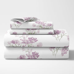 Double Bed Floral Bedsheet For Queen Size With 2 Pillow Covers - 90 X 100 Inches, White & Lilac | Smooth, Soft & Breathable | Ideal For Everyday Use