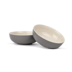 Ceramic Pasta Bowl Set Of 2 Pieces - 18cm, Grey Ivory, 800ml Each | Stoneware Ceramic Serving Bowls | Pasta Plate - Deep Plate | Ceramic Bowl With Glossy Finish - Pasta Serving Plate
