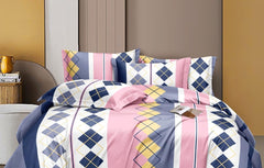 Bedsheet For Queen Size With 2 Pillow Covers - 60 X 78 Inches, Pink & White | Soft & Skin-Friendly Fabric | All Around Elastic Fitted Bedsheet