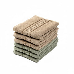Akiko Home 100% Cotton Essential Series Hand Towels 1200 Gsm | Soft, Absorbent & Durable, Cotton Hand Towel For Bathroom Use, Gentle On Skin- Pack Of 6 (Beige & Green)