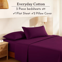 100% Pure Cotton Double Bed Bedsheet With 2 Pillow Covers - Size 90 X 100 Inches, Dark Purple | Lightweight, Soft & Breathable - Perfect For Gifting On Weddings