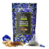 Blue Tea Indian Chai Masala Herbal Tea - 30 Pyramid Tea Bags | Sun Dried Flower Antioxidant Tea - Caffeine Free, Detox Tea | No Added Colors, Aparajita - Shankhpushpi, Zipper Pack