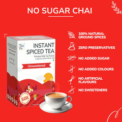 Teafit Unsweetened Instant Spiced Tea Premix - Pack Of 20 Sachets, 280gm, 9.8 Ounce | Premium Milk Tea Premix, Just Add Water - Strong Home Like Masala Chai | Medium Caffeine