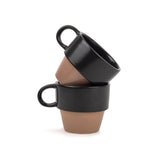 Ceramic Stackable Tea Cup Set Of 6 - Black Brown, 200ml Each | Cup Set Of 6 For Tea - Matte Finish Tea Cup Set | Premium Stoneware Ceramic Cup - Stackable Cups