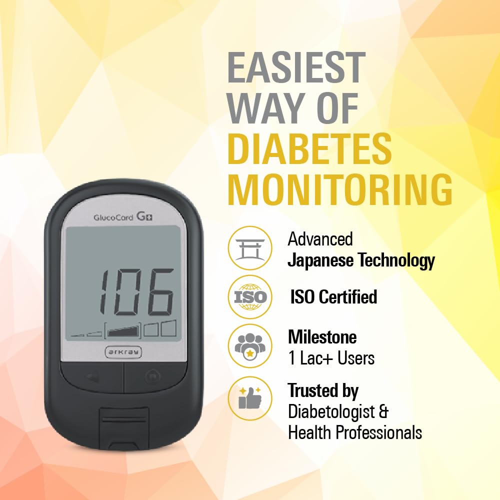 Arkray GlucoCard G+ Blood Glucose Monitor | Diabetes Kit With Free 25 Strips & 25 Trustlet Lancets + 1 Lancing Device | Japanese Technology Made In India Arkray GlucoCard G+ Blood Glucose Monitor | Diabetes Kit With Free 25 Strips & 25 Trustlet Lancets + 1 Lancing Device | Japanese Technology Made In India