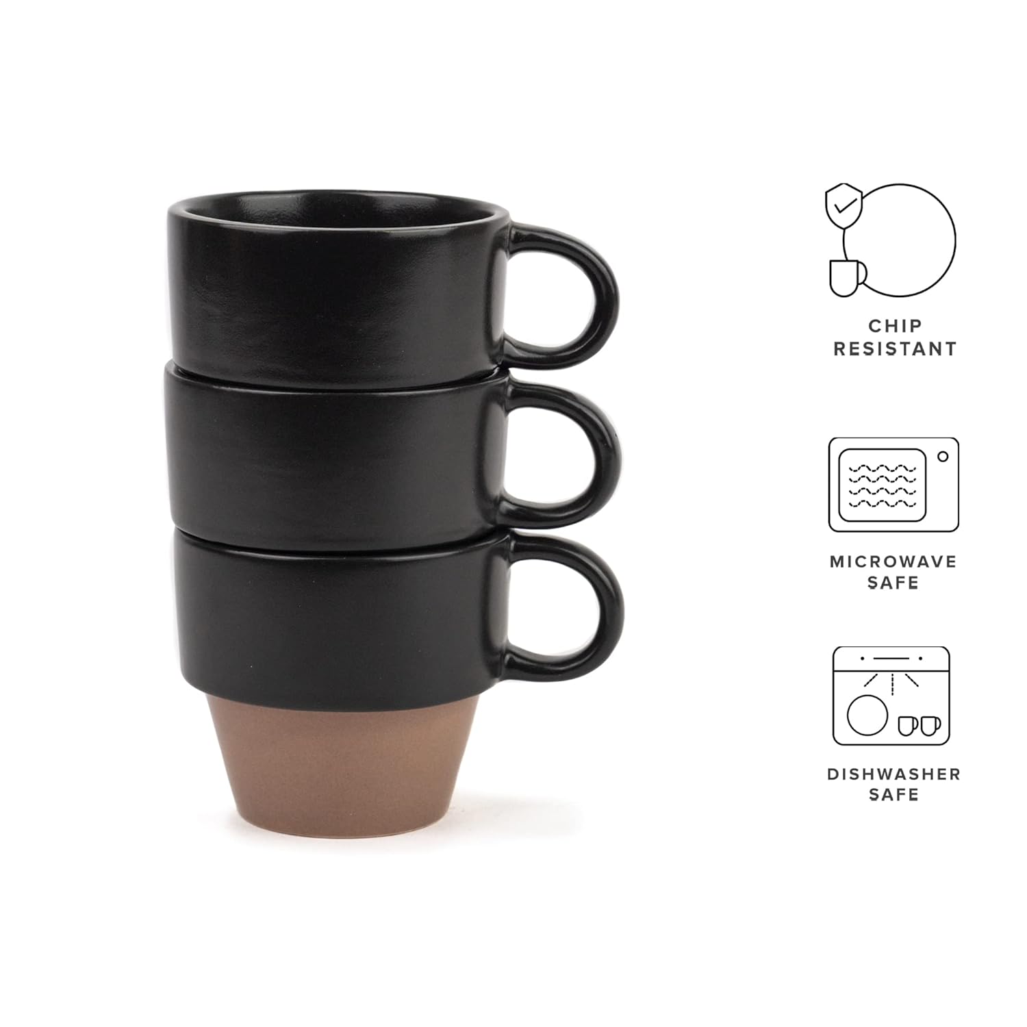 Ceramic Stackable Tea Cup Set Of 6 - Black Brown, 200ml Each | Cup Set Of 6 For Tea - Matte Finish Tea Cup Set | Premium Stoneware Ceramic Cup - Stackable Cups Ceramic Stackable Tea Cup Set Of 6 - Black Brown, 200ml Each | Cup Set Of 6 For Tea - Matte Finish Tea Cup Set | Premium Stoneware Ceramic Cup - Stackable Cups