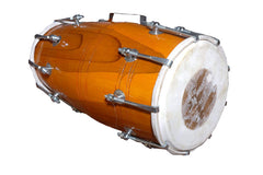 Wooden Musical Dholak Instrument Drum Nuts & Bolt - Brown | Perfectly Symmetric Round Dholak - Dholak For Festival, Wedding, Satsang | Goat Skin On The Tune & Bass Head