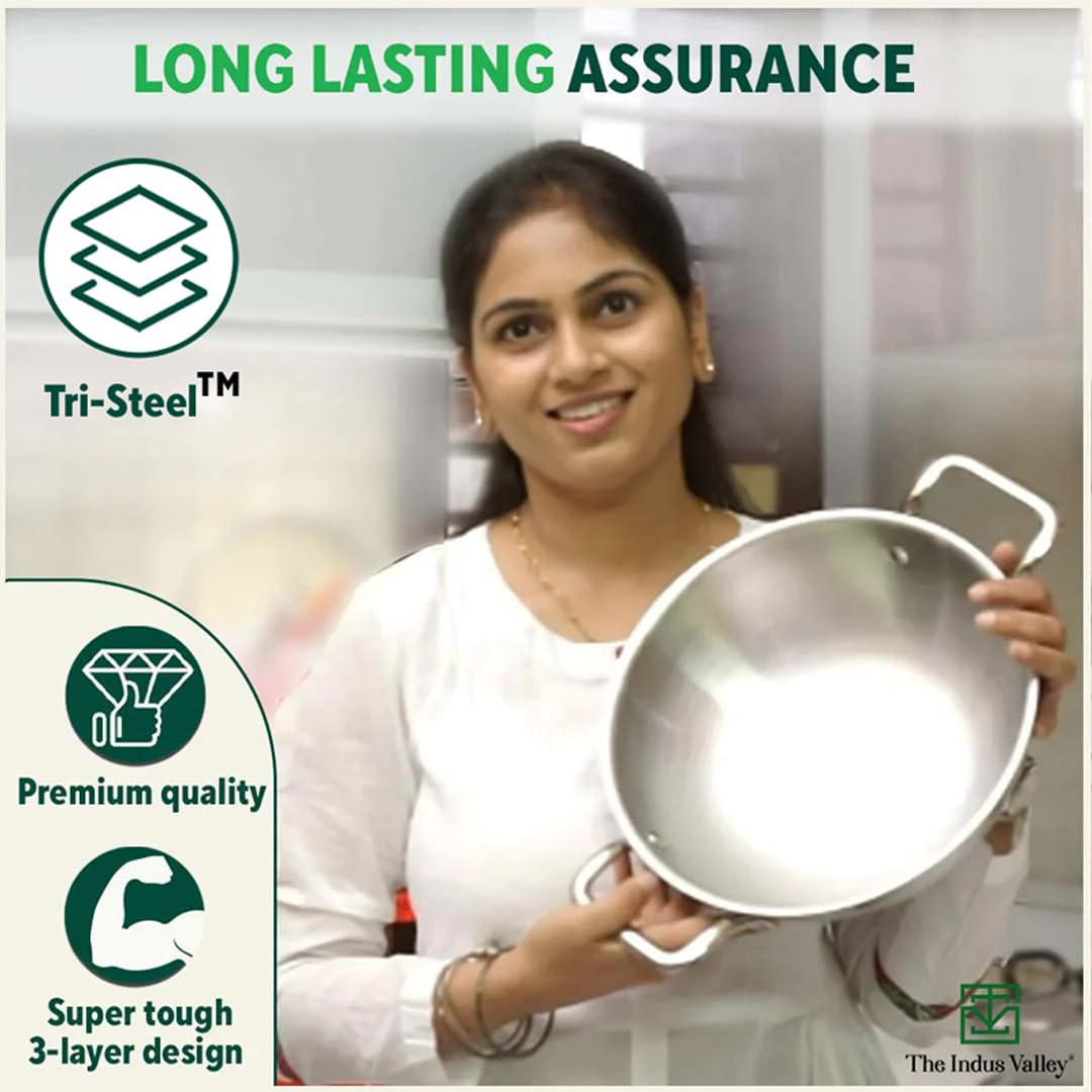 Triply Stainless Steel Kadai Or Kadhai For 5-6 People - Large, 26cm, 10.2 Inch, 4 Liters, 1.3 Kg | Induction Friendly, Nonstick 3-Layer Body, 100% Pure & Toxin-Free, No Chemical Coating Triply Stainless Steel Kadai Or Kadhai For 5-6 People - Large, 26cm, 10.2 Inch, 4 Liters, 1.3 Kg | Induction Friendly, Nonstick 3-Layer Body, 100% Pure & Toxin-Free, No Chemical Coating