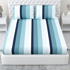 King Size Bed For Elastic Fitted Bedsheet With 2 Pillow Covers | 72 X 78 X 10 Inches, Blue White | Softness, Durability & Comfort | Perfect For Everyday Use