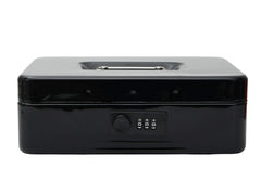 Metal Cash Box With Number Combination Lock, Size - Medium, Colour - Black, Material - Iron, Special Feature - Removable Tray