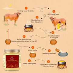 Premium A2 Desi Cow Ghee By Rulife | Bilona Method Curd-Churned Healthy Desi Ghee Good For Heart Health | (500ml) 16.9 Ounce | Jar Pack