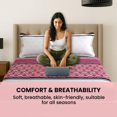Double Bedsheet For Queen Size - 90 X 100 Inches, Pink & Grey With 2 Pillow Cover | Soft, Breathable & Fade Resistant | Comfortable For All Seasons