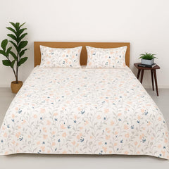 Printed King Size Bedsheet With 2 Pillow Cover - 108 X 108 Inches, White & Peach | Hotel Luxury Bedding Wrinkle Free | Ultra Durable & Easy Care