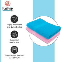 PatPug 100% Indian Ultra Soft Cotton 380 Gsm | Highly Absorbent, Fade Resistant Large Bath Towel (Teal & Sweet Pink)
