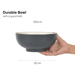Ceramic Large Serving Bowls Set Of 1 Pc - 1500ml, Grey White | Premium Ceramic Bowls - Microwave Safe Bowls | Ceramic Bowl With Glossy Finish - Large Size Bowl