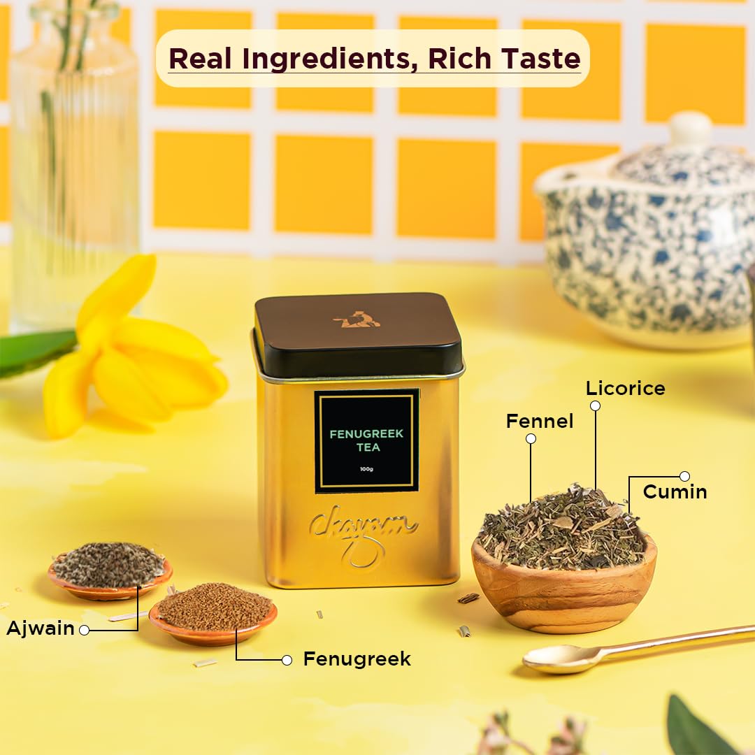 Chayam Fenugreek Tea - 100gm Tin, 3.5 Ounce | Herbal Tea Blended With Fennel, Fenugreek, Cumin, Ajwain, Licorice - Digestive & Relaxing Blend | Caffeine Free - Nursing Mother's Tea Chayam Fenugreek Tea - 100gm Tin, 3.5 Ounce | Herbal Tea Blended With Fennel, Fenugreek, Cumin, Ajwain, Licorice - Digestive & Relaxing Blend | Caffeine Free - Nursing Mother's Tea