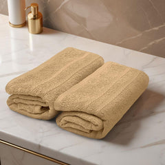 Troveo Super Soft Cotton Hand Towels 400 Gsm | Super Absorbent Multipurpose Hand Towel For Home Gym Workout Traveling Running & Kitchen (Beige) - Pack Of 2