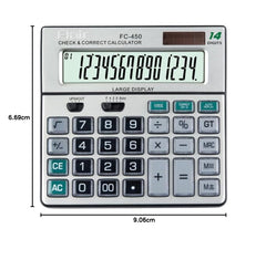 Flair Fc-450 Desktop Series Basic Calculator | 14 Digits Calculator | Special Keys With Key Guard | Best Key Layout | Dual Power With Solar | Auto Replay | 99 Steps Check & Correct | Grey