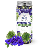 Blue Tea Butterfly Pea Lemongrass Herbal Tea - 25gm Reusable Pet Jar, 0.8 Ounce, 25 Cups | Flower Based Caffeine Free, Non GMO - Good For Hair & Skin
