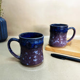 Handcrafted Mauve & Blue Ceramic Coffee Mug Set Of 2 - 300ml Each | Ceramic Mugs For Coffee, Tea, Milk - Microwave Safe & Dishwasher Safe
