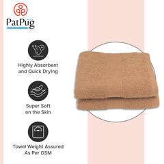Patpug 100% Indian Ultra Soft Cotton Hand Towel 400 Gsm | For Gym, Workout, Yoga, Wash Basin (Coffee Brown) - 2 Piece