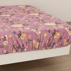 Cotton Elastic Fitted Double Bedsheets King Size With 2 Pillow Covers - 72x78+10 Inches, Mistyrose | Luxurious Softness & Breathable Comfort Crafted Bedsheet