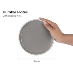 Rim Quarter Plates Set Of 6, Grey With White Rim | Ceramic Snack Plates - Snacks Plates Set | Dessert Plates, Snack Plate - Small Plates With Glossy Finish | Microwave Safe & Chip Resistant