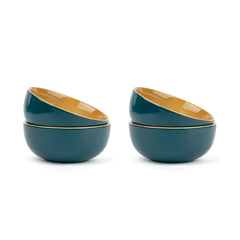 Ceramic Bowl Set Of 4 Pieces For Snacks - 330ml Each, Teal Green | Maggie Bowl, Noodle Bowl With Glossy Finish - Premium Stoneware | Microwave Safe & Dishwasher Safe