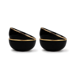 Ceramic Bowl Set Of 4 Pieces For Snacks - 330ml Each, Black Gold | Maggie Bowl, Noodle Bowl With Glossy Finish - Premium Stoneware | Microwave Safe & Dishwasher Safe