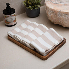 Debaans 100% Bamboo Hand Towels 800 Gsm | Buttery Soft, Ultra-Absorbent, Lightweight, Anti-Microbial, Hypoallergenic, Quick Dry Hand Towel (Set Of 4) - Beige Stripe