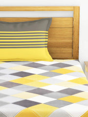Single Bedsheet With 1 Pillow Cover - Yellow & Grey | Color Fade Resistant Bedsheet | Ideal For Hotel, Guest House | 55 X 88 Inches, Bedsheet